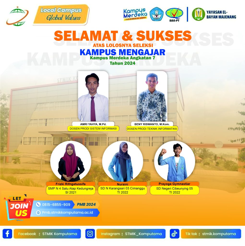 DOSEN & MAHASISWA STMIK KOMPUTAMA MAJENANG LOLOS SELEKSI KAMPUS MERDEKA ANGKATAN 7 Tahun 2024