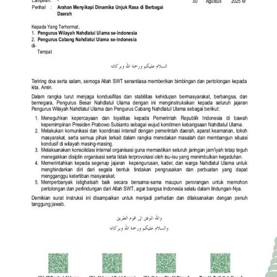 Eskalasi Aksi Massa Meningkat, PBNU Perintahkan 5 Poin Ini kepada Pengurus NU Daerah